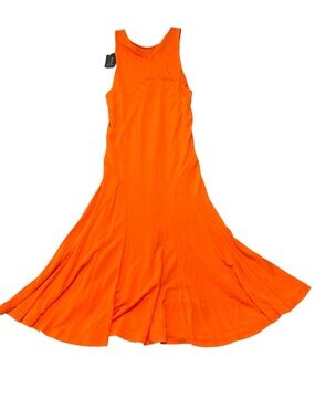 NWT Polo Ralph Lauren Orange Ribbed Fit & Flare Maxi Dress Size 8